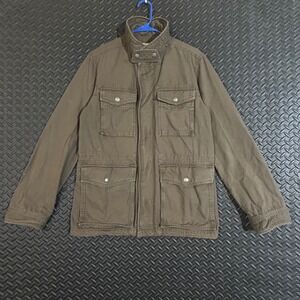 American Eagle Men Brown Field Jacket S Utility Military Cotton Canvas Zip Front